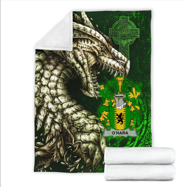 Ireland Premium Blanket - Hara or O'Hara Family Crest Blanket - Dragon Claddagh Cross - Image 2