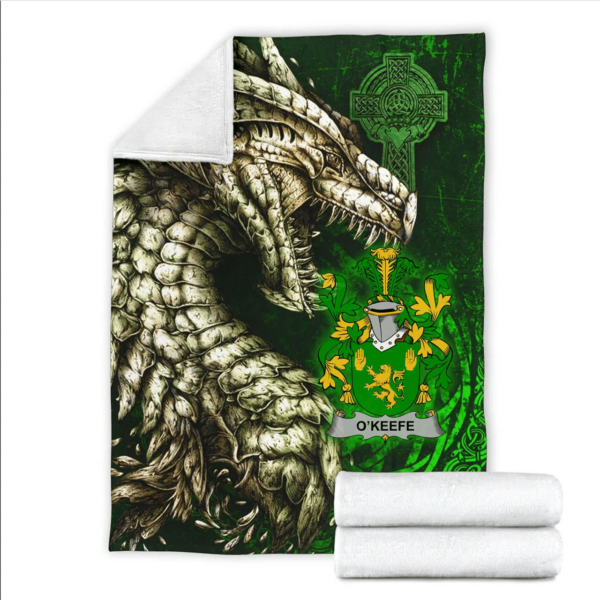 Ireland Premium Blanket - Keefe or O'Keefe Family Crest Blanket - Dragon Claddagh Cross - Image 2