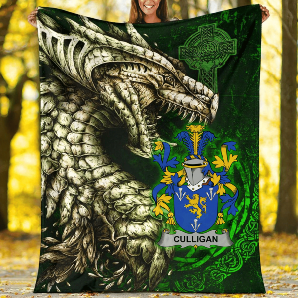 Ireland Premium Blanket - Culligan or McColgan Family Crest Blanket - Dragon Claddagh Cross