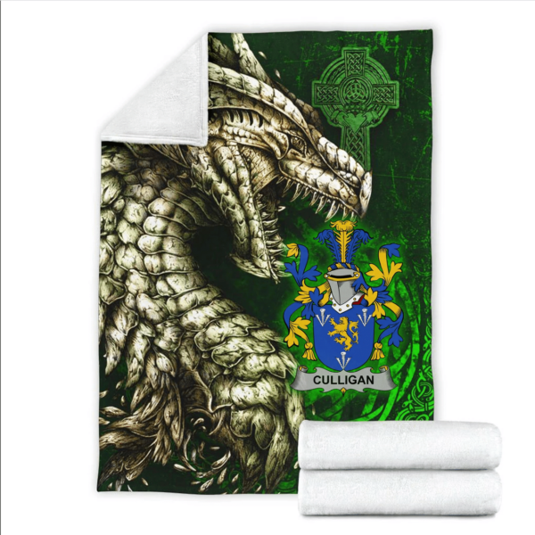 Ireland Premium Blanket - Culligan or McColgan Family Crest Blanket - Dragon Claddagh Cross - Image 2