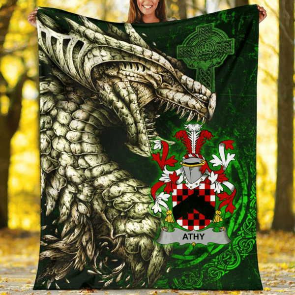 Ireland Premium Blanket - Athy Family Crest Blanket - Dragon Claddagh Cross