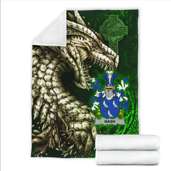 Ireland Premium Blanket - Nash or Naish Family Crest Blanket - Dragon Claddagh Cross - Image 2