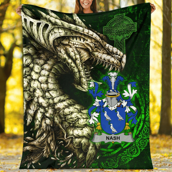 Ireland Premium Blanket - Nash or Naish Family Crest Blanket - Dragon Claddagh Cross