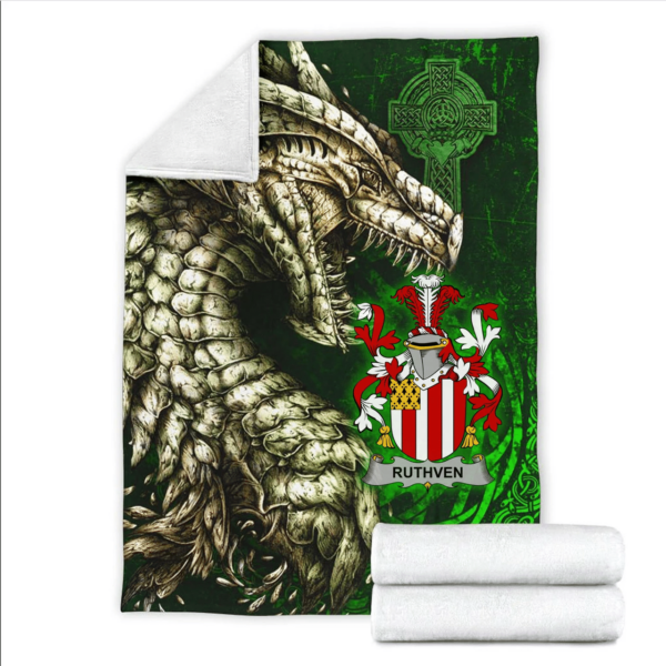 Ireland Premium Blanket - Ruthven Family Crest Blanket - Dragon Claddagh Cross - Image 2