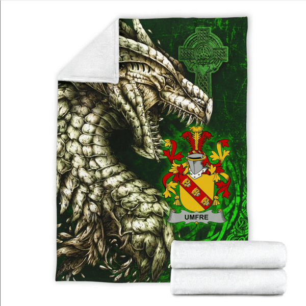 Ireland Premium Blanket - Umfre Family Crest Blanket - Dragon Claddagh Cross - Image 2