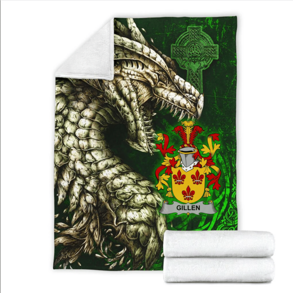 Ireland Premium Blanket - Gillen or O'Gillen Family Crest Blanket - Dragon Claddagh Cross - Image 2