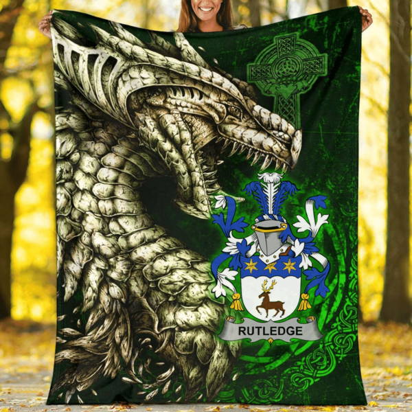 Ireland Premium Blanket - Rutledge Family Crest Blanket - Dragon Claddagh Cross