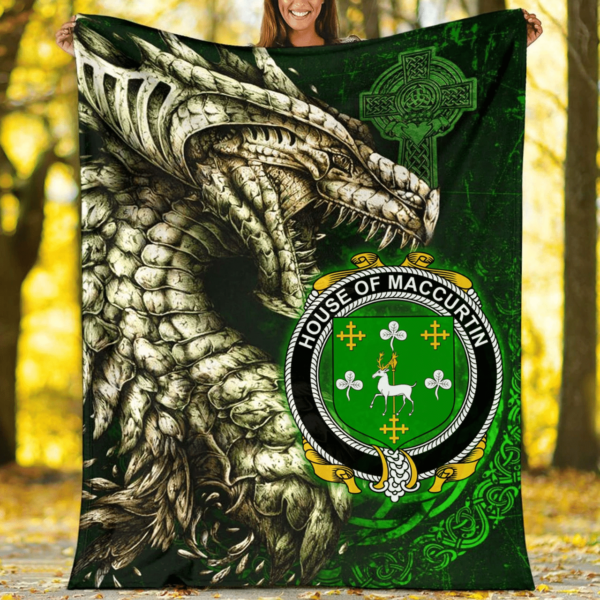 Ireland Premium Blanket - House of MACCURTIN Family Crest Blanket - Dragon Claddagh Cross