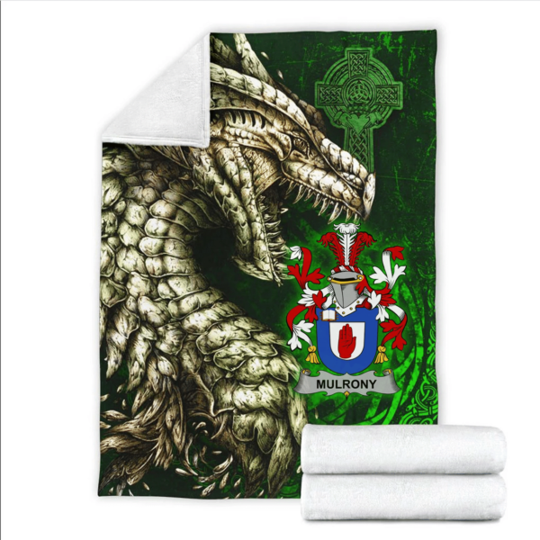 Ireland Premium Blanket - Mulrony or O'Mulroney Family Crest Blanket - Dragon Claddagh Cross - Image 2