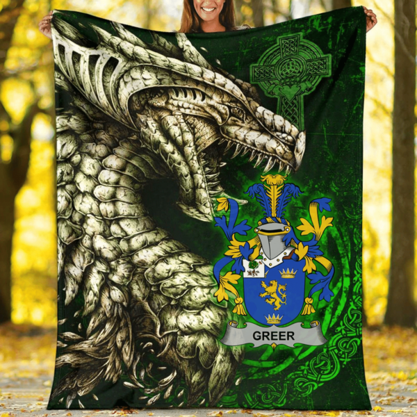 Ireland Premium Blanket - Greer Family Crest Blanket - Dragon Claddagh Cross