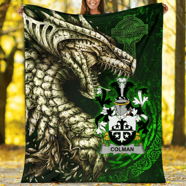 Ireland Premium Blanket - Colman or McColman Family Crest Blanket - Dragon Claddagh Cross