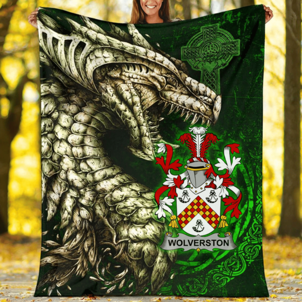 Ireland Premium Blanket - Wolverston Family Crest Blanket - Dragon Claddagh Cross