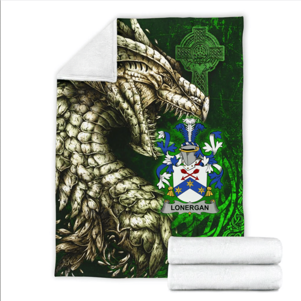 Ireland Premium Blanket - Lonergan or O'Lonergan Family Crest Blanket - Dragon Claddagh Cross - Image 2