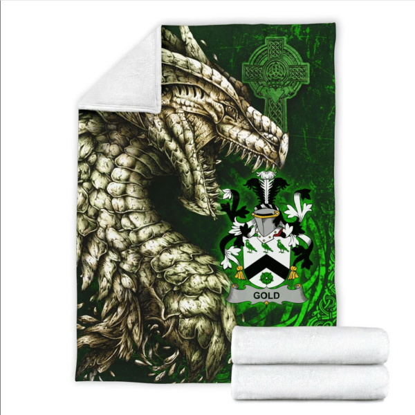 Ireland Premium Blanket - Gold Family Crest Blanket - Dragon Claddagh Cross - Image 2