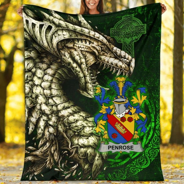 Ireland Premium Blanket - Penrose Family Crest Blanket - Dragon Claddagh Cross