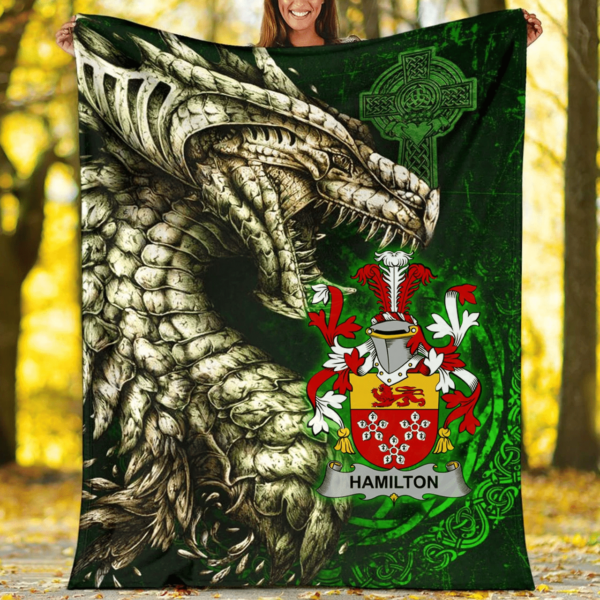 Ireland Premium Blanket - Hamilton Family Crest Blanket - Dragon Claddagh Cross