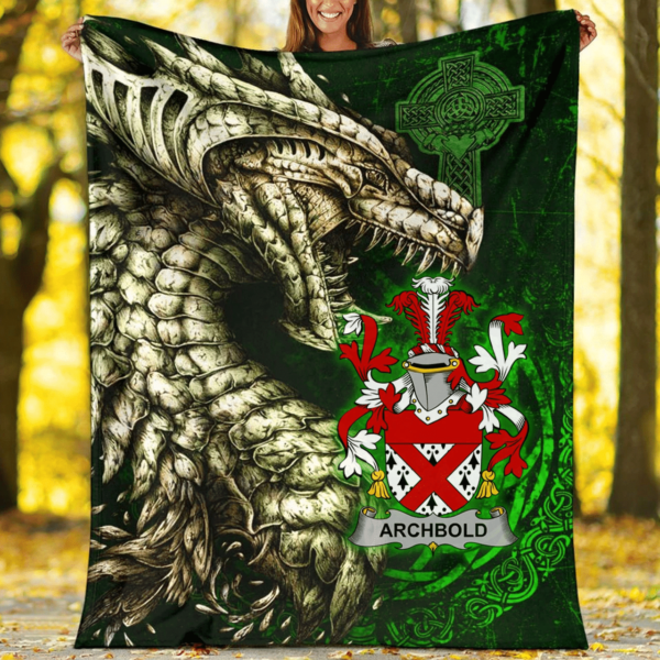 Ireland Premium Blanket - Archbold Family Crest Blanket - Dragon Claddagh Cross