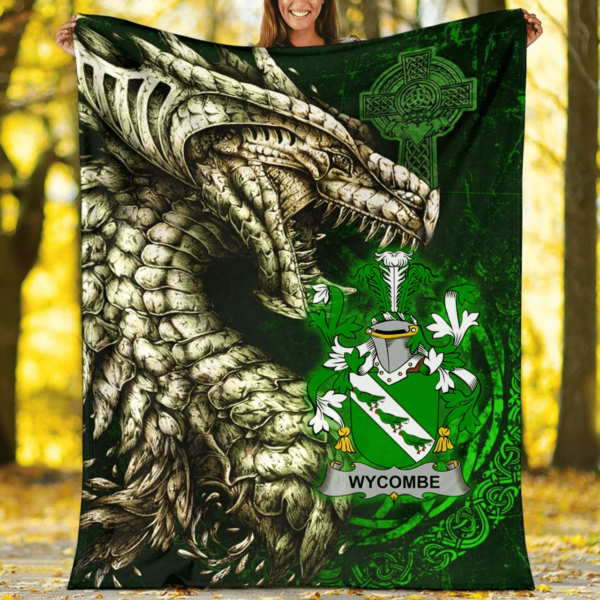 Ireland Premium Blanket - Wycombe Family Crest Blanket - Dragon Claddagh Cross