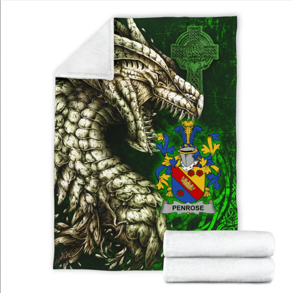 Ireland Premium Blanket - Penrose Family Crest Blanket - Dragon Claddagh Cross - Image 2