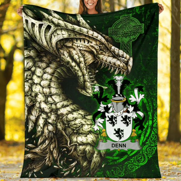 Ireland Premium Blanket - Denn Family Crest Blanket - Dragon Claddagh Cross