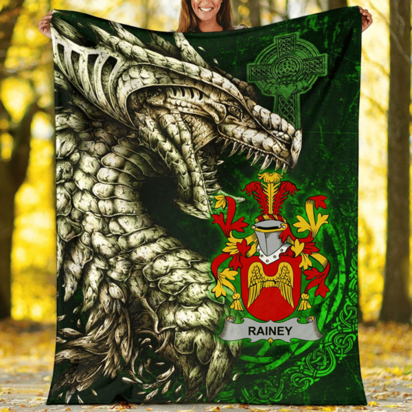 Ireland Premium Blanket - Rainey Family Crest Blanket - Dragon Claddagh Cross