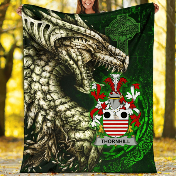 Ireland Premium Blanket - Thornhill Family Crest Blanket - Dragon Claddagh Cross