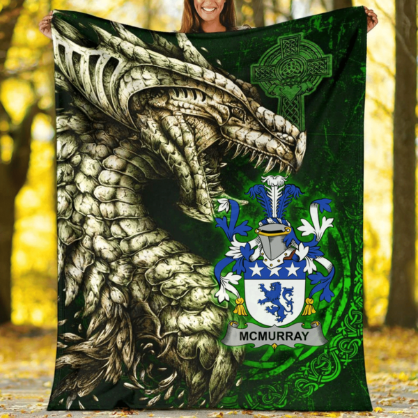 Ireland Premium Blanket - McMurray Family Crest Blanket - Dragon Claddagh Cross