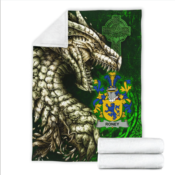 Ireland Premium Blanket - Roney or O'Rooney Family Crest Blanket - Dragon Claddagh Cross - Image 2