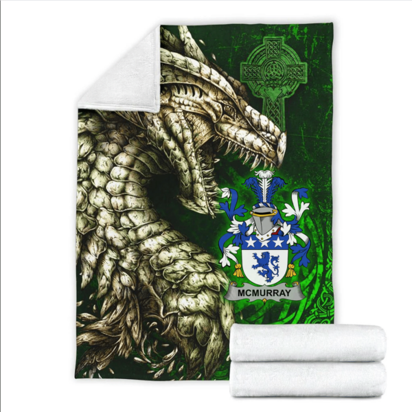 Ireland Premium Blanket - McMurray Family Crest Blanket - Dragon Claddagh Cross - Image 2