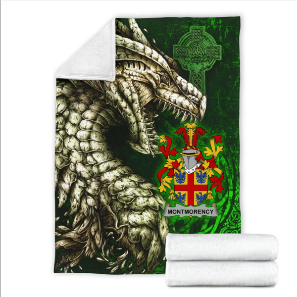 Ireland Premium Blanket - Montmorency Family Crest Blanket - Dragon Claddagh Cross - Image 2