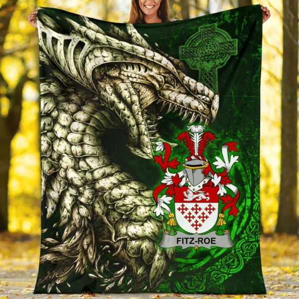 Ireland Premium Blanket - Fitz-Roe Family Crest Blanket - Dragon Claddagh Cross