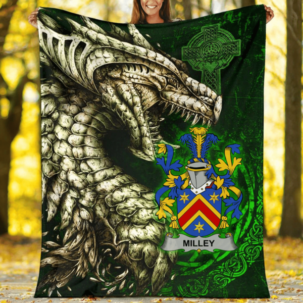 Ireland Premium Blanket - Milley or O'Millea Family Crest Blanket - Dragon Claddagh Cross