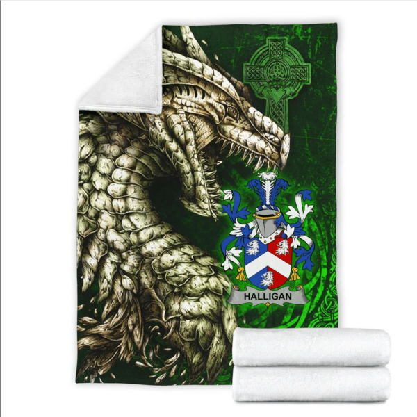 Ireland Premium Blanket - Halligan or O'Halligan Family Crest Blanket - Dragon Claddagh Cross - Image 2