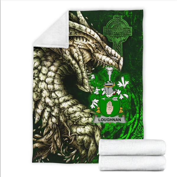 Ireland Premium Blanket - Loughnan or O'Loughnan Family Crest Blanket - Dragon Claddagh Cross - Image 2