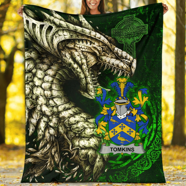 Ireland Premium Blanket - Tomkins Family Crest Blanket - Dragon Claddagh Cross