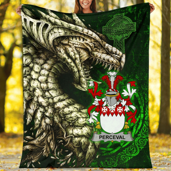 Ireland Premium Blanket - Perceval Family Crest Blanket - Dragon Claddagh Cross