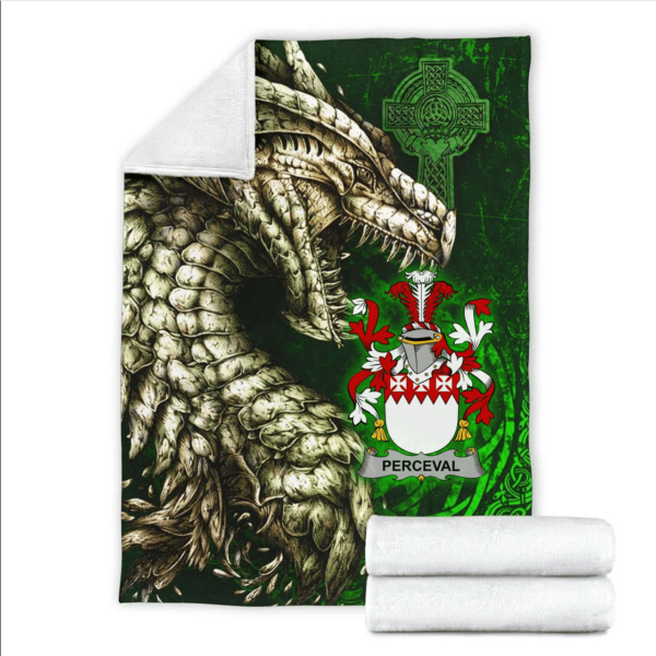 Ireland Premium Blanket - Perceval Family Crest Blanket - Dragon Claddagh Cross - Image 2