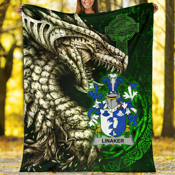 Ireland Premium Blanket - Linaker Family Crest Blanket - Dragon Claddagh Cross