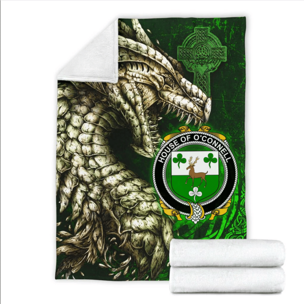 Ireland Premium Blanket - House of O'CONNELL Family Crest Blanket - Dragon Claddagh Cross - Image 2