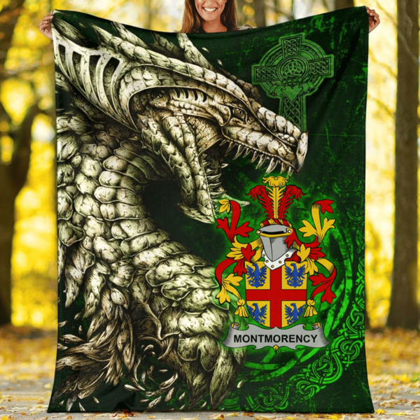 Ireland Premium Blanket - Montmorency Family Crest Blanket - Dragon Claddagh Cross