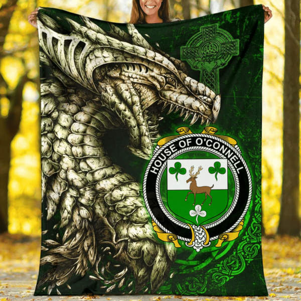 Ireland Premium Blanket - House of O'CONNELL Family Crest Blanket - Dragon Claddagh Cross