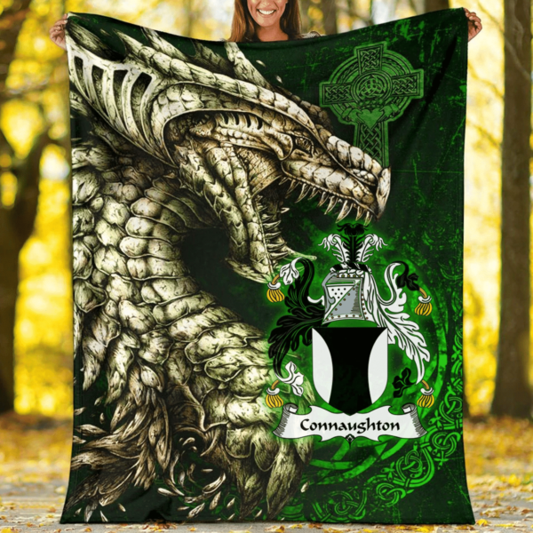 Ireland Premium Blanket - Connaughton Family Crest Blanket - Dragon Claddagh Cross