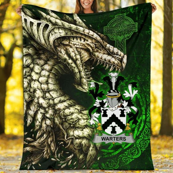 Ireland Premium Blanket - Warters Family Crest Blanket - Dragon Claddagh Cross