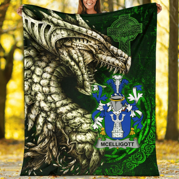 Ireland Premium Blanket - McElligott Family Crest Blanket - Dragon Claddagh Cross