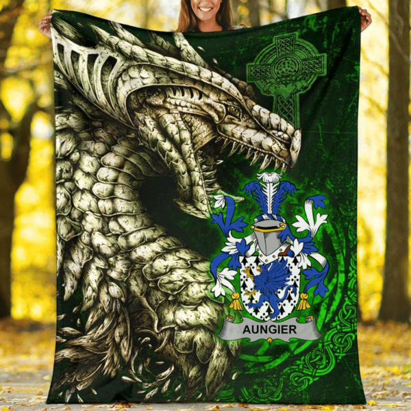 Ireland Premium Blanket - Aungier Family Crest Blanket - Dragon Claddagh Cross