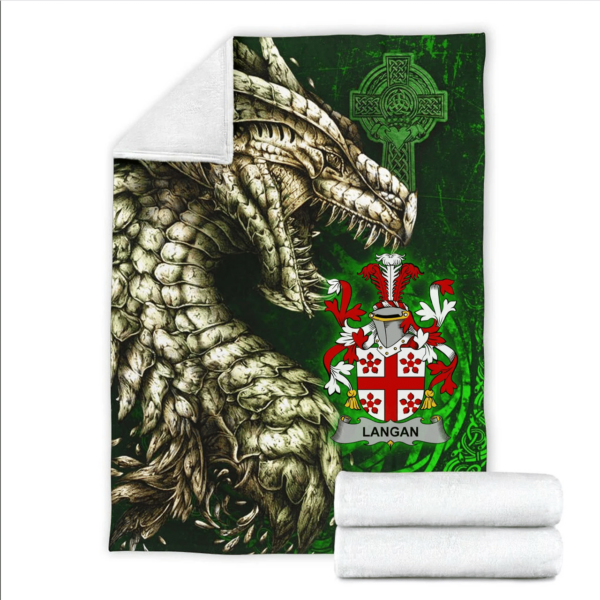 Ireland Premium Blanket - Langan or O'Longan Family Crest Blanket - Dragon Claddagh Cross - Image 2