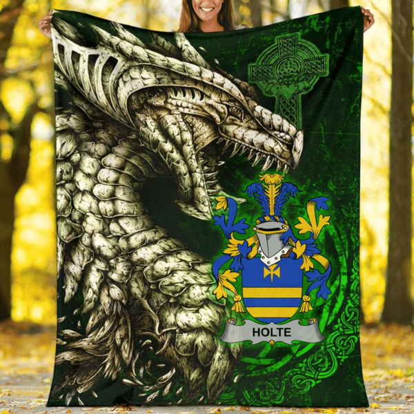 Ireland Premium Blanket - Holte or Holt Family Crest Blanket - Dragon Claddagh Cross