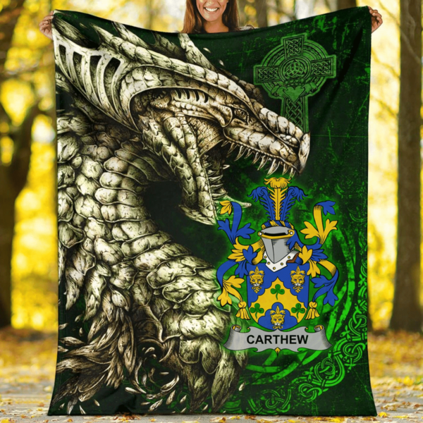 Ireland Premium Blanket - Carthew Family Crest Blanket - Dragon Claddagh Cross