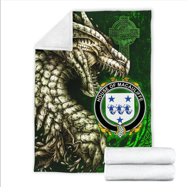 Ireland Premium Blanket - House of MACAULIFFE Family Crest Blanket - Dragon Claddagh Cross - Image 2