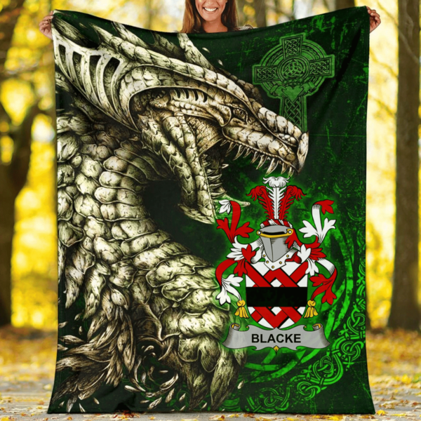 Ireland Premium Blanket - Blacke Family Crest Blanket - Dragon Claddagh Cross